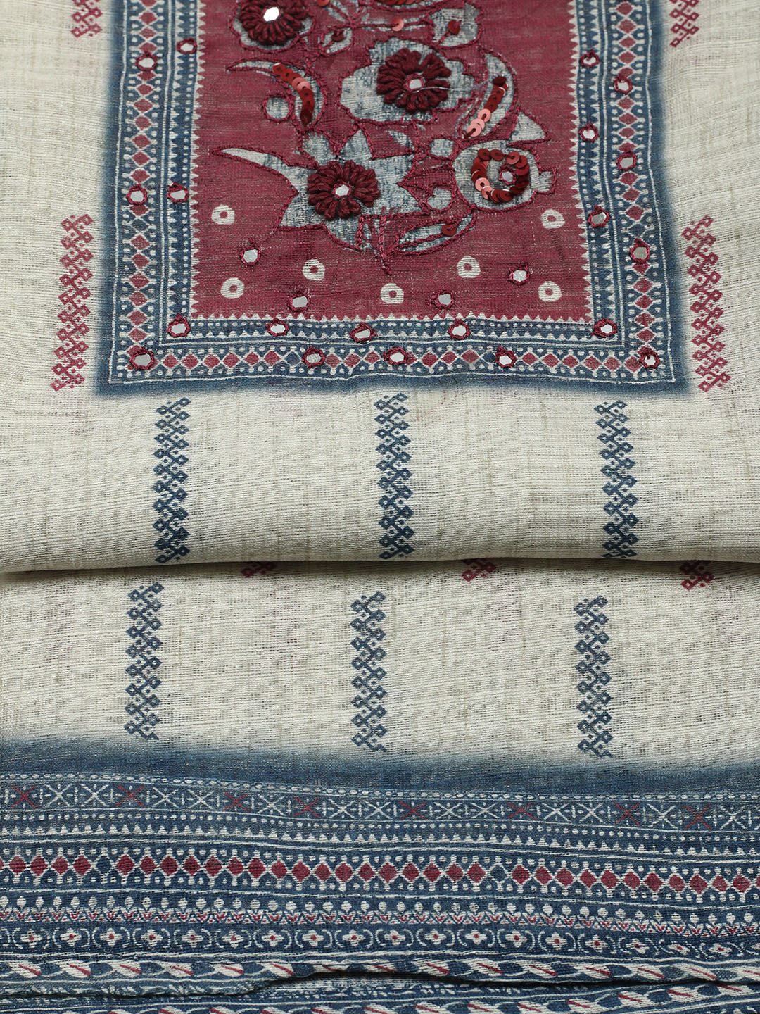 Printed Cotton Blend Unstitched Suit With Pant &amp; Dupatta