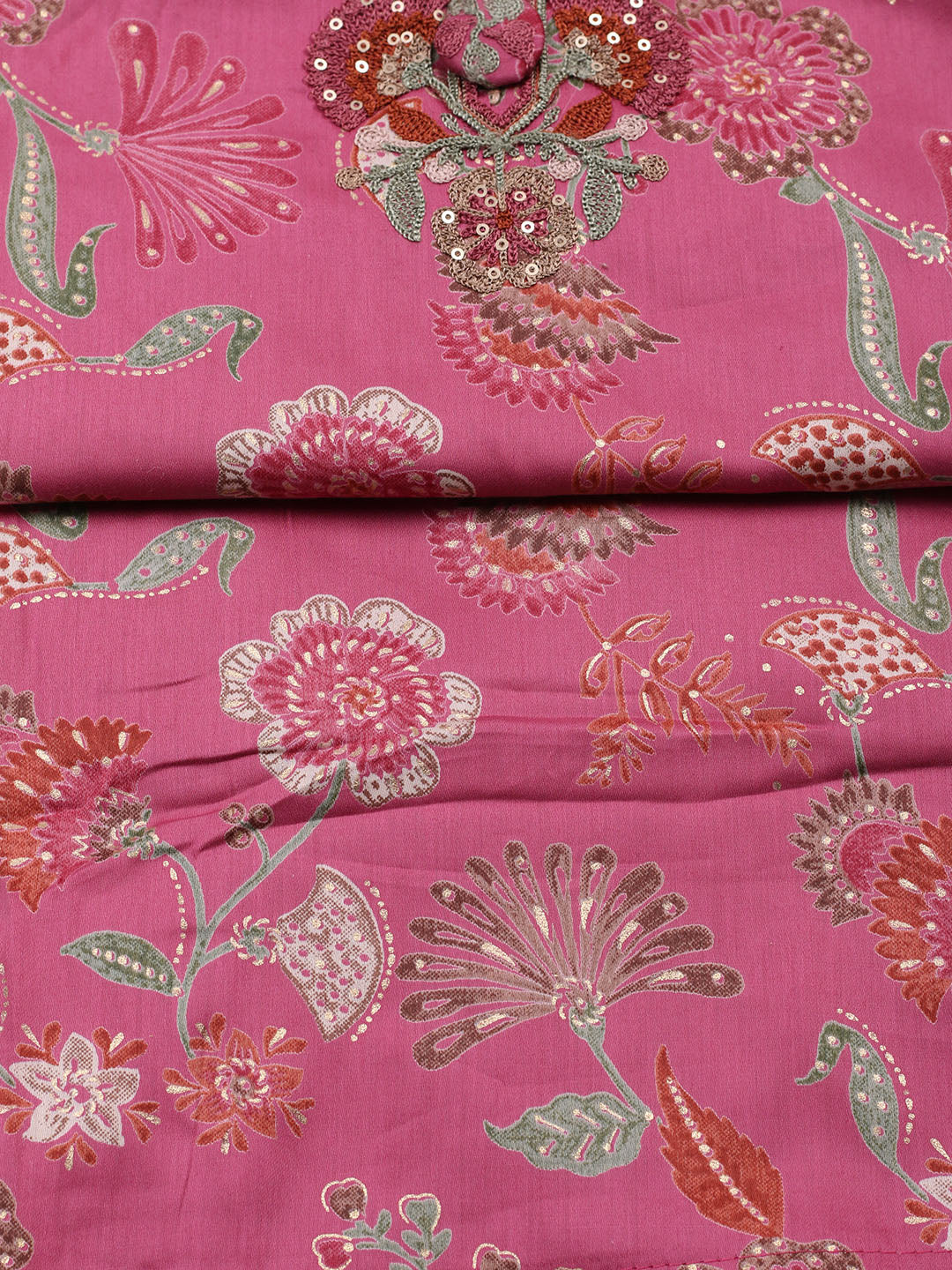 Embroidered Cotton Blend Unstitched Suit With Pant &amp; Dupatta
