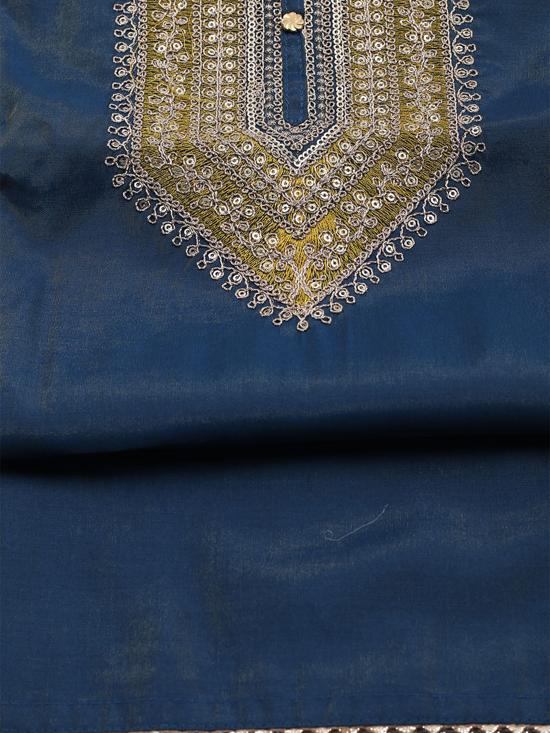 Neck Embroidered Chanderi Unstitched Suit With Dupatta