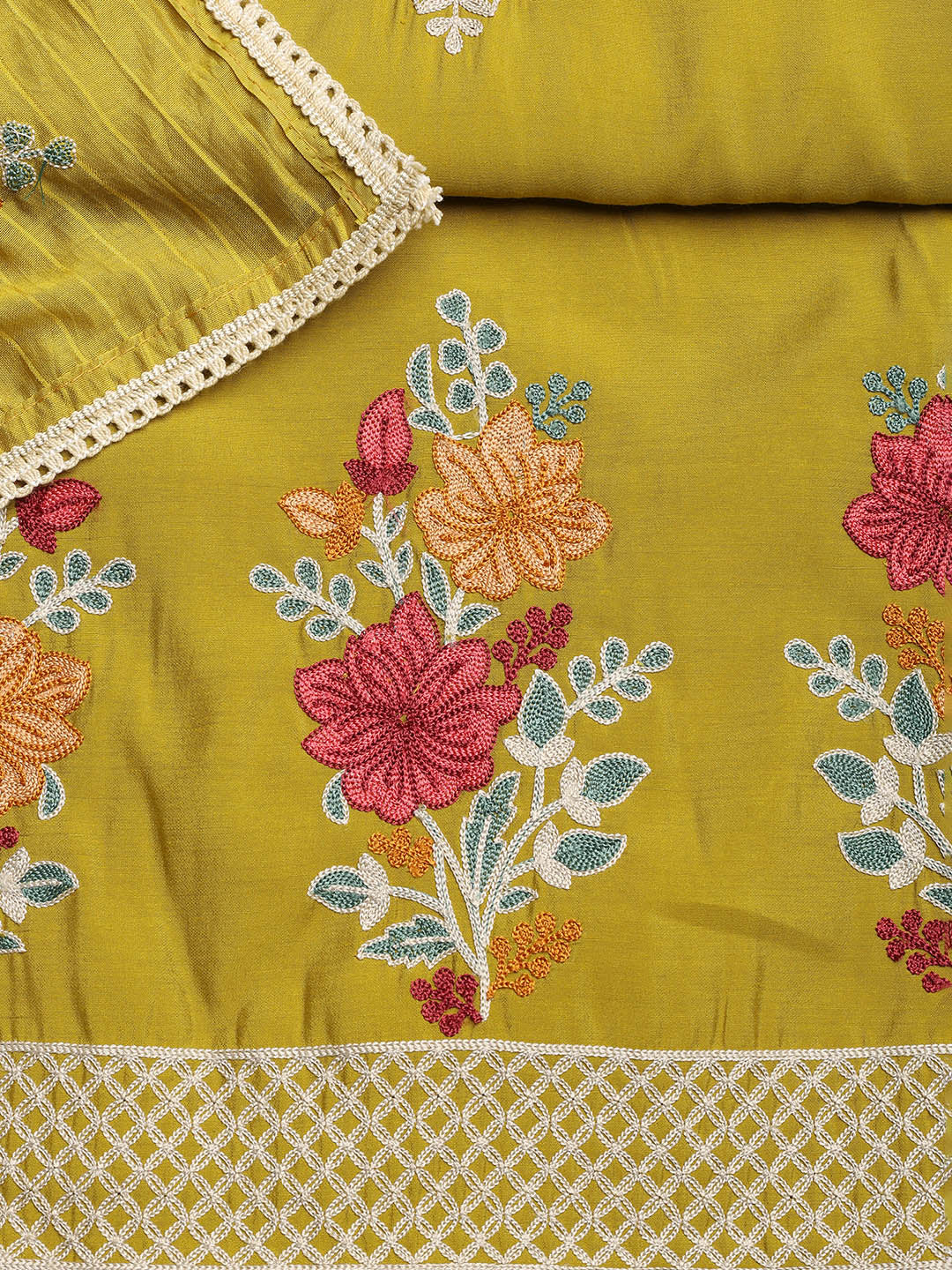 Embroidered Chanderi Unstitched Suit With Dupatta