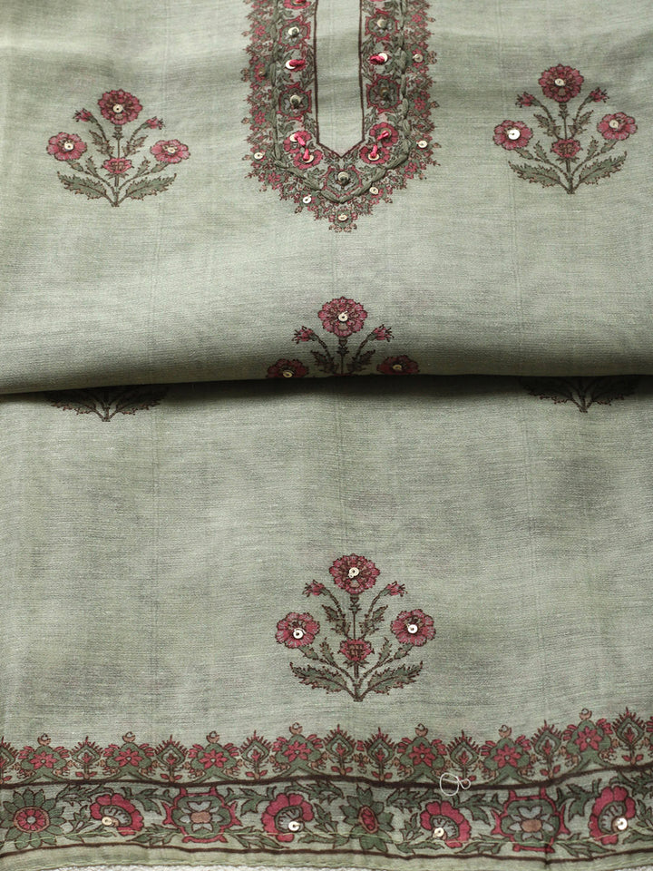 Embroidered Chanderi Unstitched Suit With Pant &amp; Dupatta