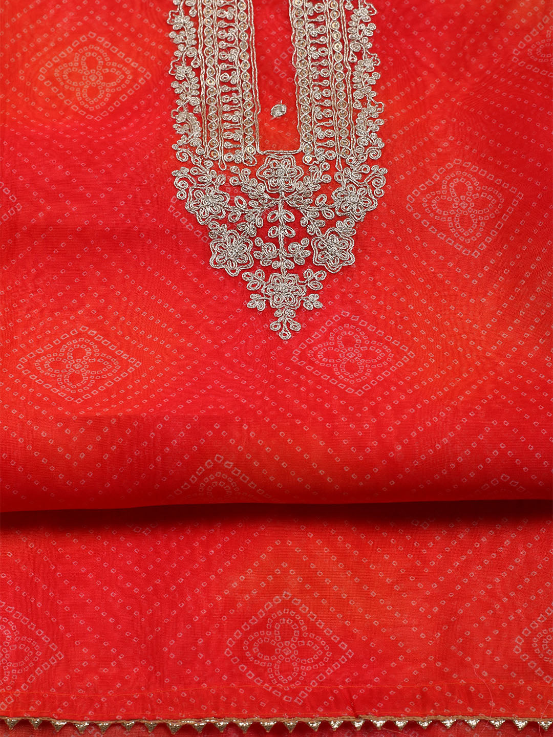 Neck Embroidered &amp; Printed Organza Unstitched Suit With Dupatta