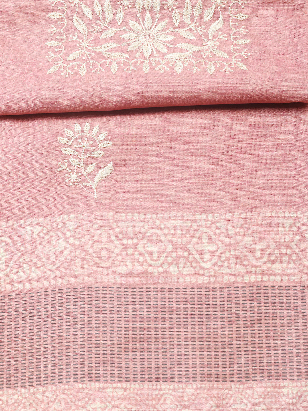 Embroidered Chanderi Unstitched Suit With Pant &amp; Dupatta