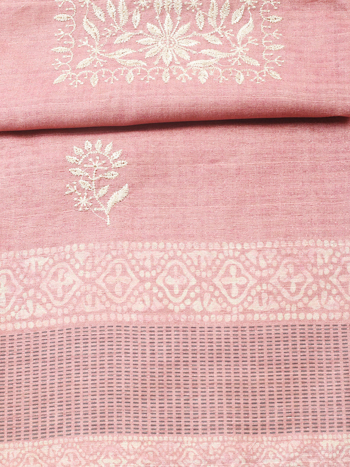 Embroidered Chanderi Unstitched Suit With Pant &amp; Dupatta
