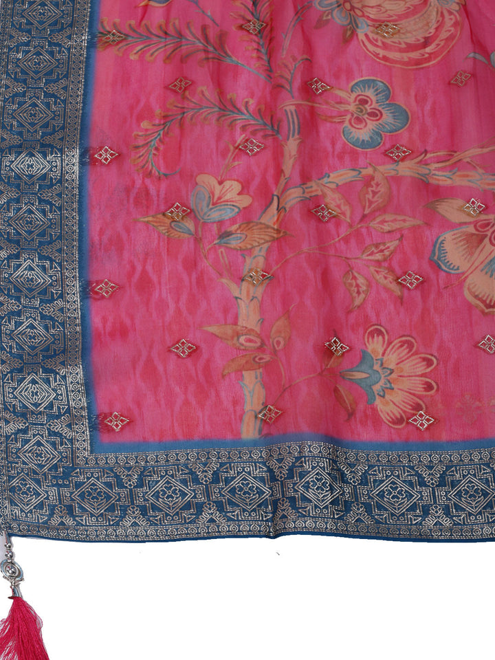 Bandhani Printed Organza Kurta With Pants &amp; Dupatta