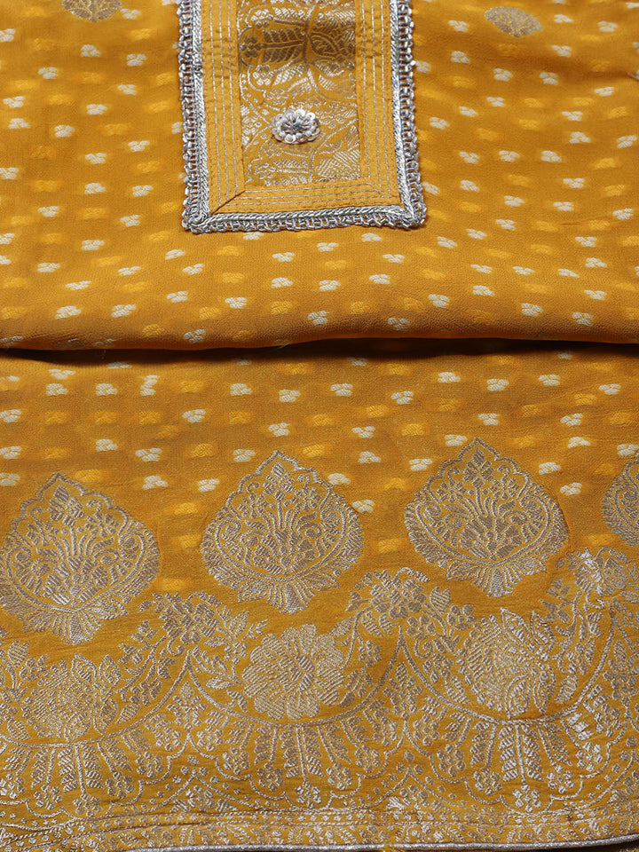 Embroidered Georgette Unstitched Suit With Pant &amp; Dupatta