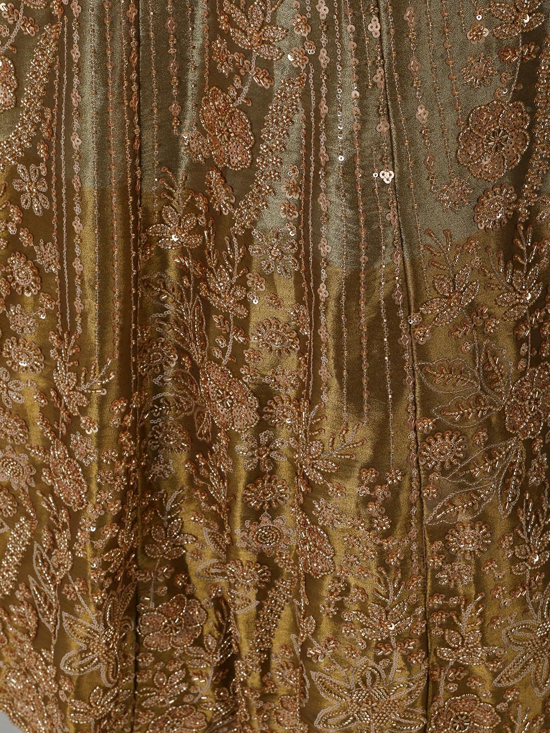 Golden Sequin Embroidered Lehenga Choli with Net Dupatta