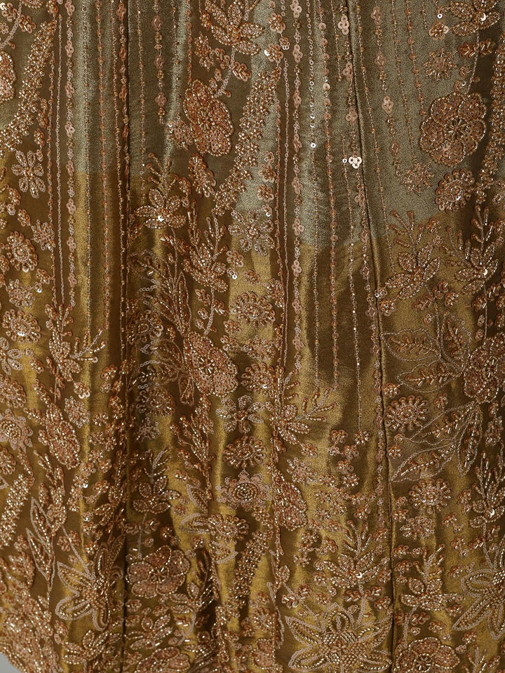 Golden Sequin Embroidered Lehenga Choli with Net Dupatta
