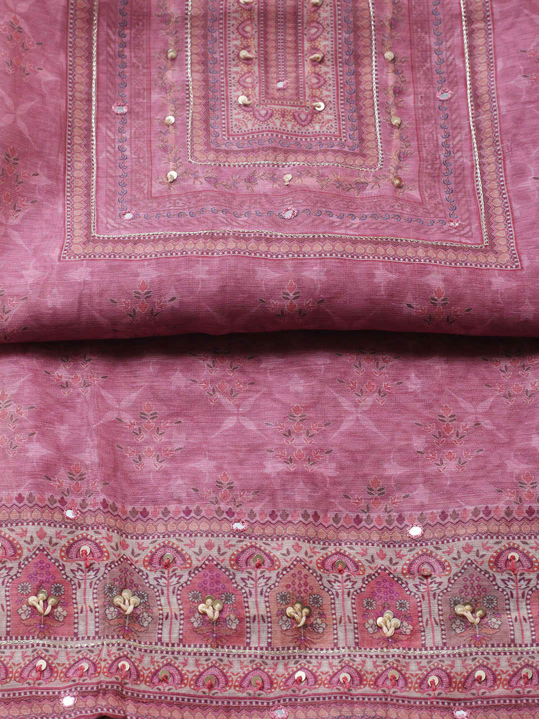 Embellished Chanderi Unstitched Suit With Pant &amp; Dupatta