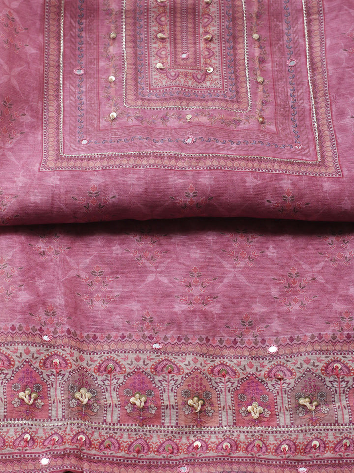 Embellished Chanderi Unstitched Suit With Pant &amp; Dupatta