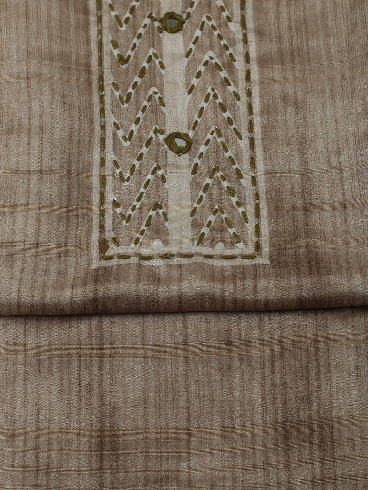 Embroidered Chanderi Unstitched Kurta With Pant &amp; Dupatta