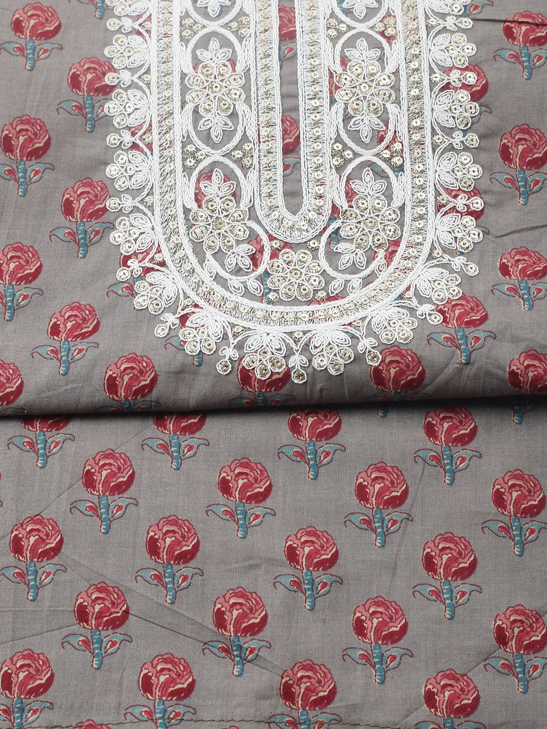Printed Cotton Blend Unstitched Suit With Pant &amp; Dupatta