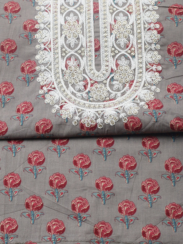 Printed Cotton Blend Unstitched Suit With Pant &amp; Dupatta