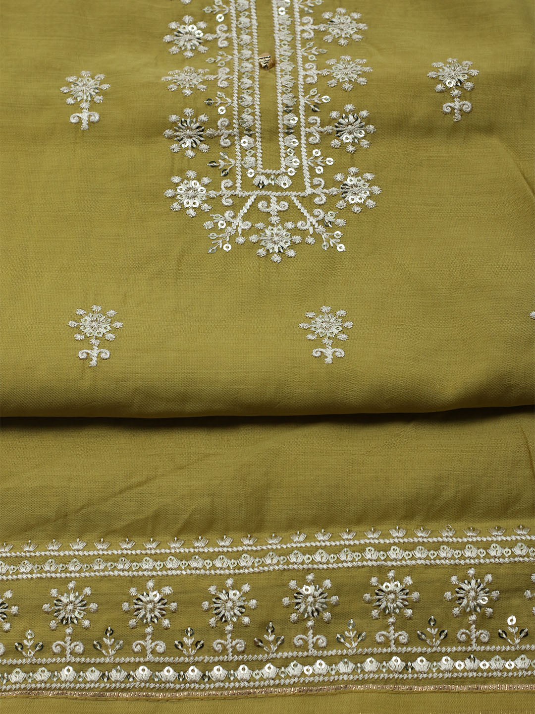 Embroidered Muslin Unstitched Kurta With Pant & Dupatta