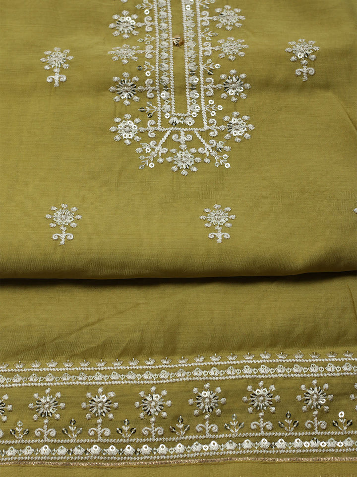 Embroidered Muslin Unstitched Kurta With Pant &amp; Dupatta