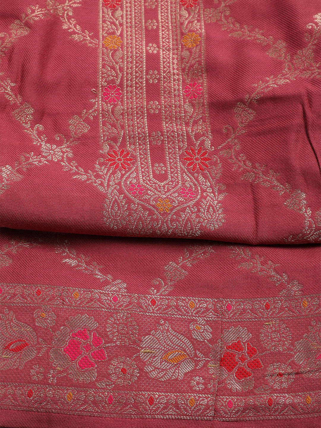 Pashmina Woven Design Unstitched Kurta With Pant &amp; Dupatta