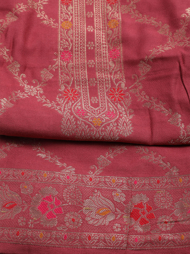 Pashmina Woven Design Unstitched Kurta With Pant &amp; Dupatta
