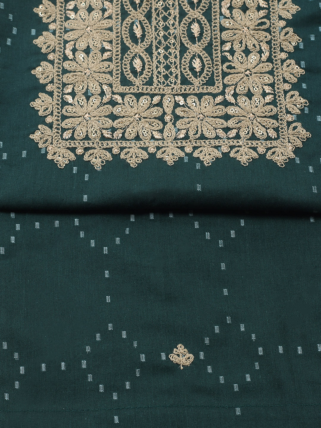 Embroidered Cotton Blend Unstitched Suit With Pant &amp; Dupatta