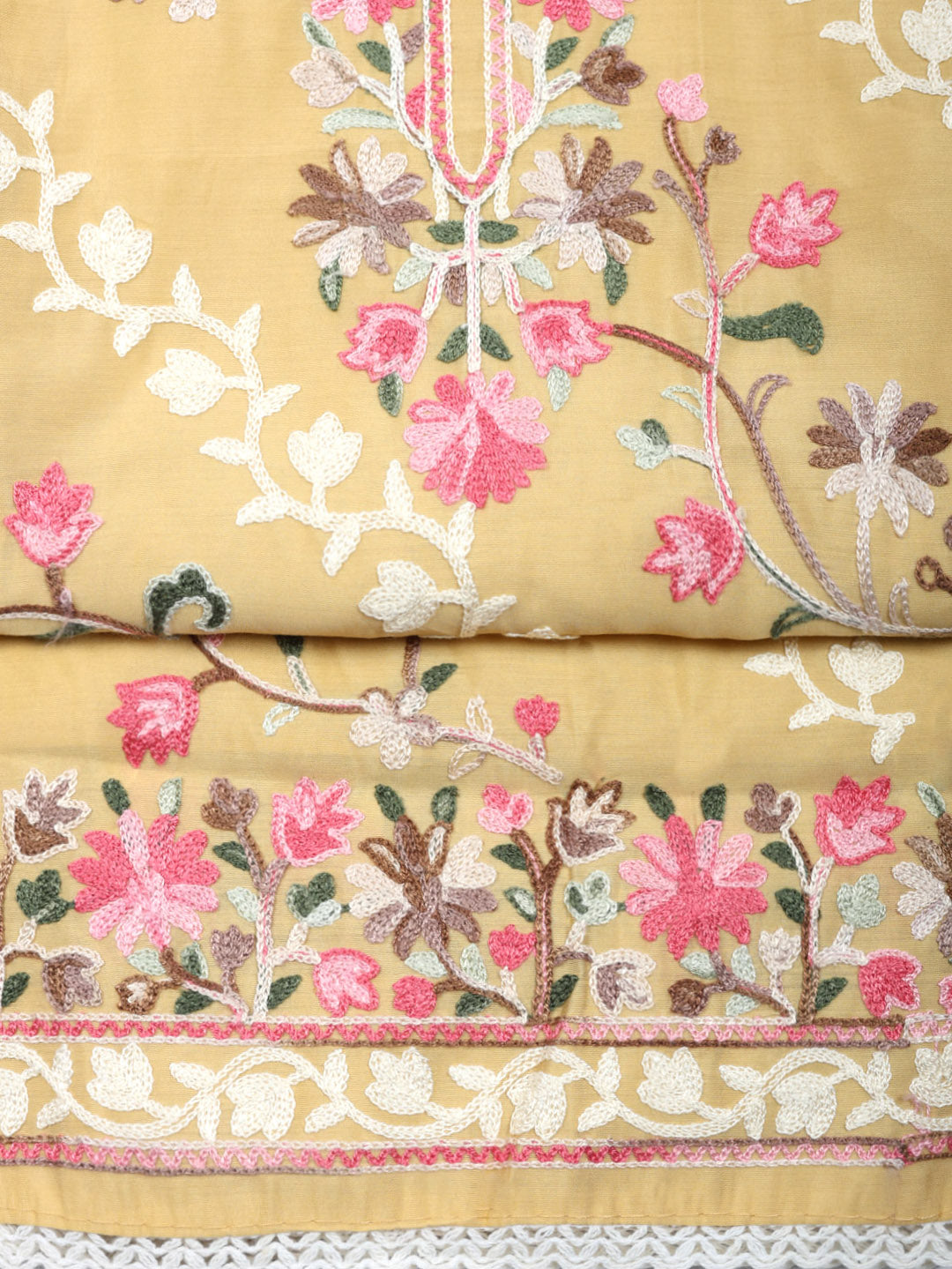 Embroidered Chanderi Unstitched Suit With Pant &amp; Dupatta