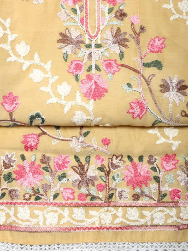 Embroidered Chanderi Unstitched Suit With Pant &amp; Dupatta