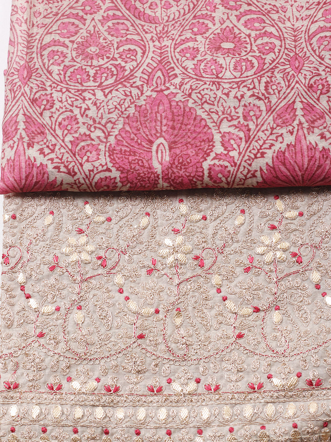 Printed Cotton Blend Unstitched Suit With Pant &amp; Dupatta