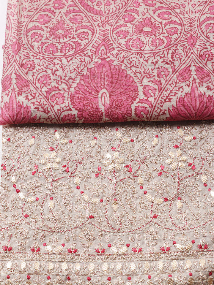 Printed Cotton Blend Unstitched Suit With Pant &amp; Dupatta