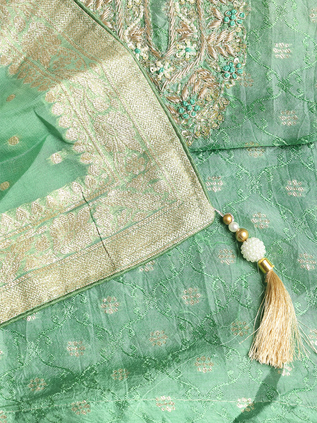 Neck Embroidered Chanderi Unstitched Suit With Dupatta