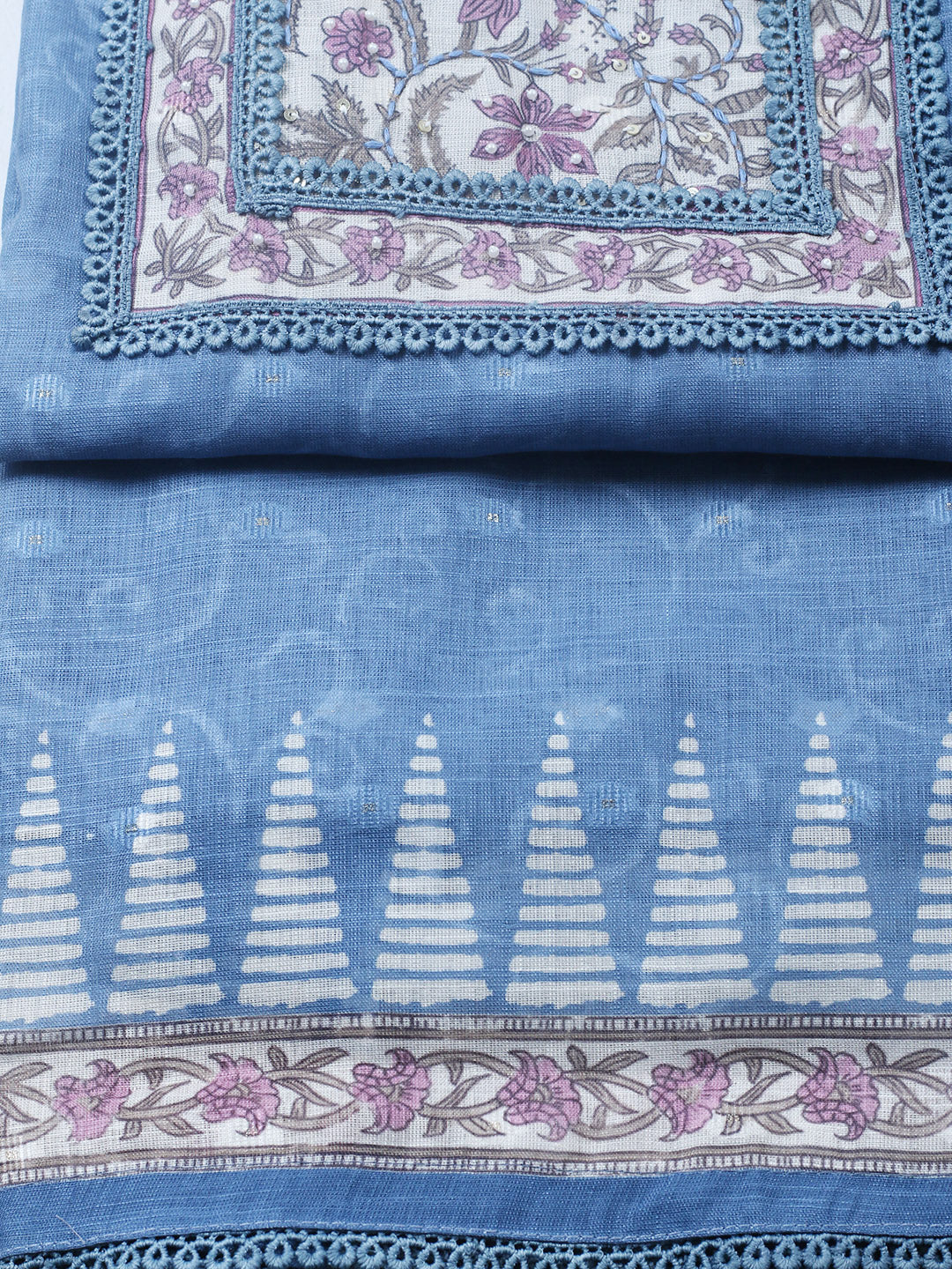 Embroidered Cotton Blend Unstitched Suit With Pant &amp; Dupatta