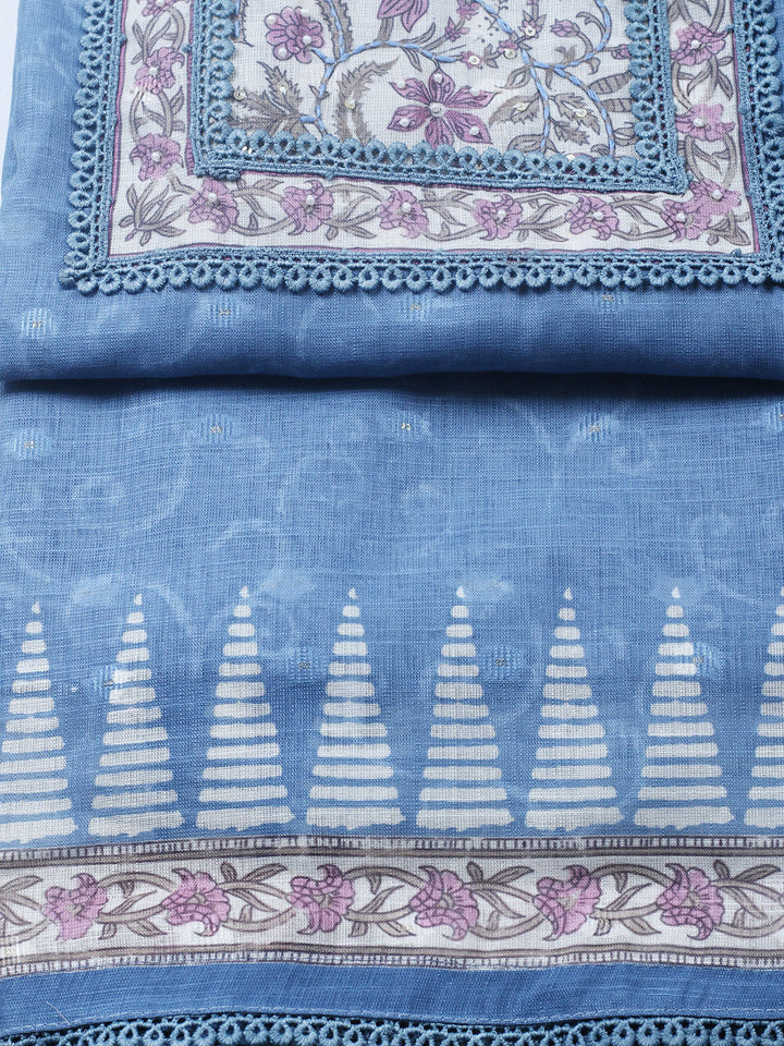 Embroidered Cotton Blend Unstitched Suit With Pant &amp; Dupatta