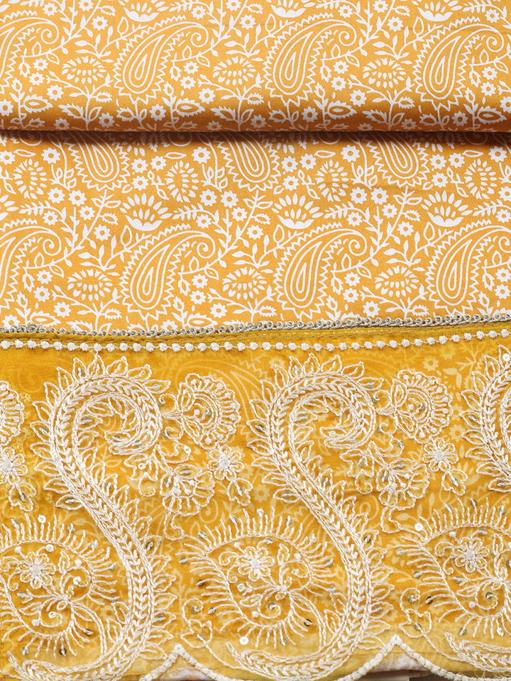 Printed Cotton Blend Unstitched Suit With Pant &amp; Dupatta