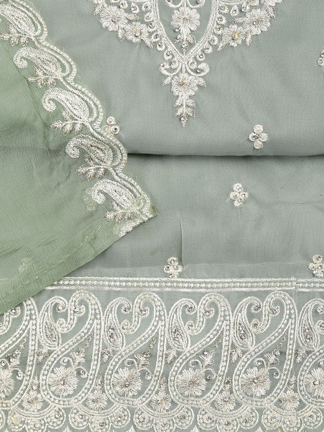 Embroidered Organza Unstitched Suit With Dupatta