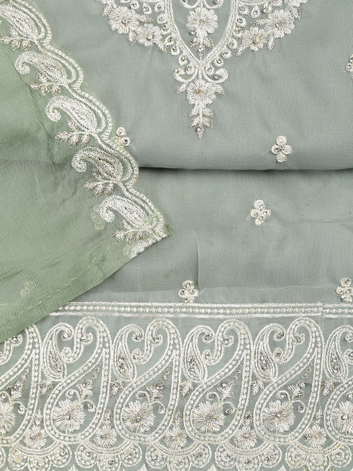 Embroidered Organza Unstitched Suit With Dupatta