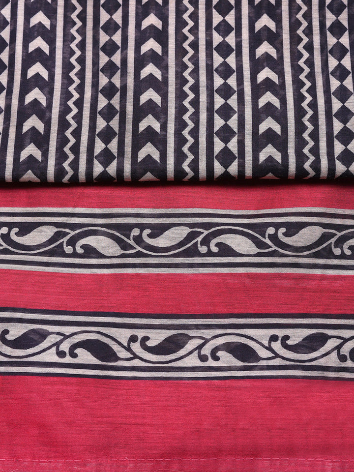 Printed Chanderi Unstitched Suit With Pant &amp; Dupatta