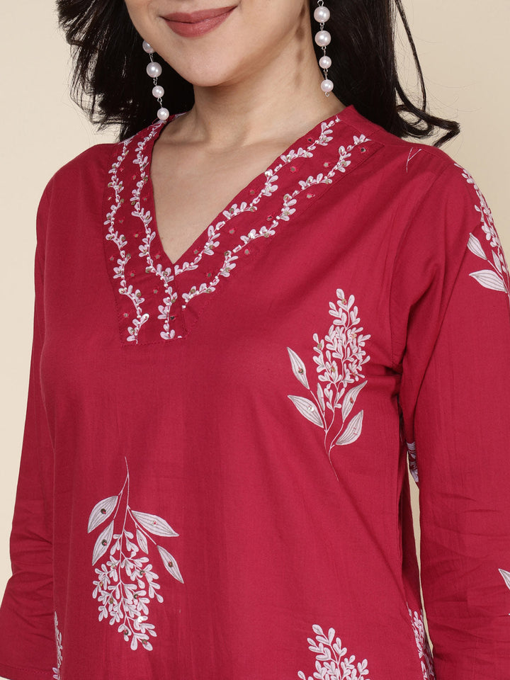 Printed Cotton Blend Kurta With Pants &amp; Dupatta