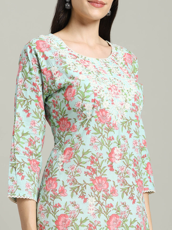 Printed Cotton Blend Kurta With Palazzo