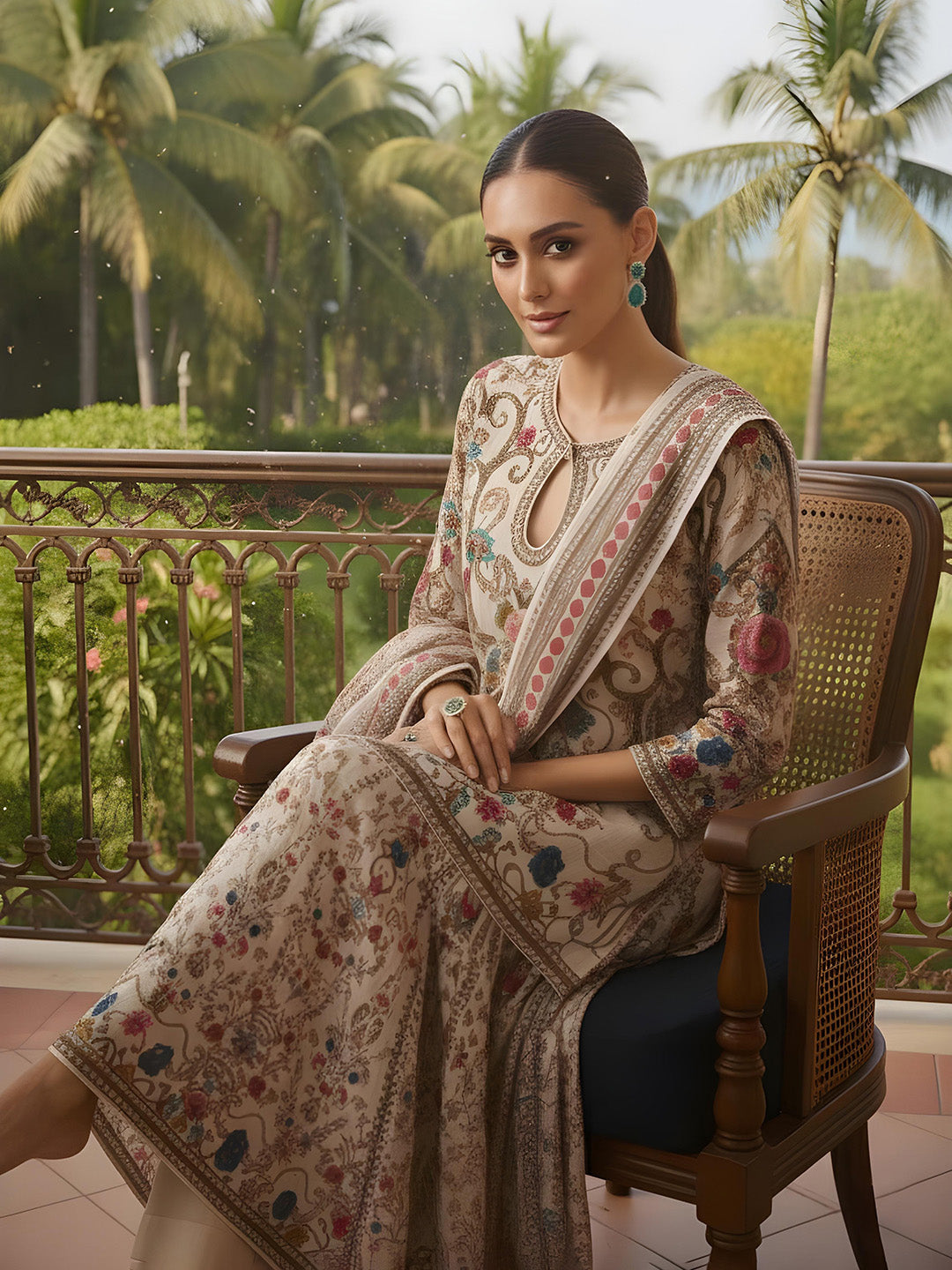 Printed Muslin Kurta With Gharara &amp; Dupatta