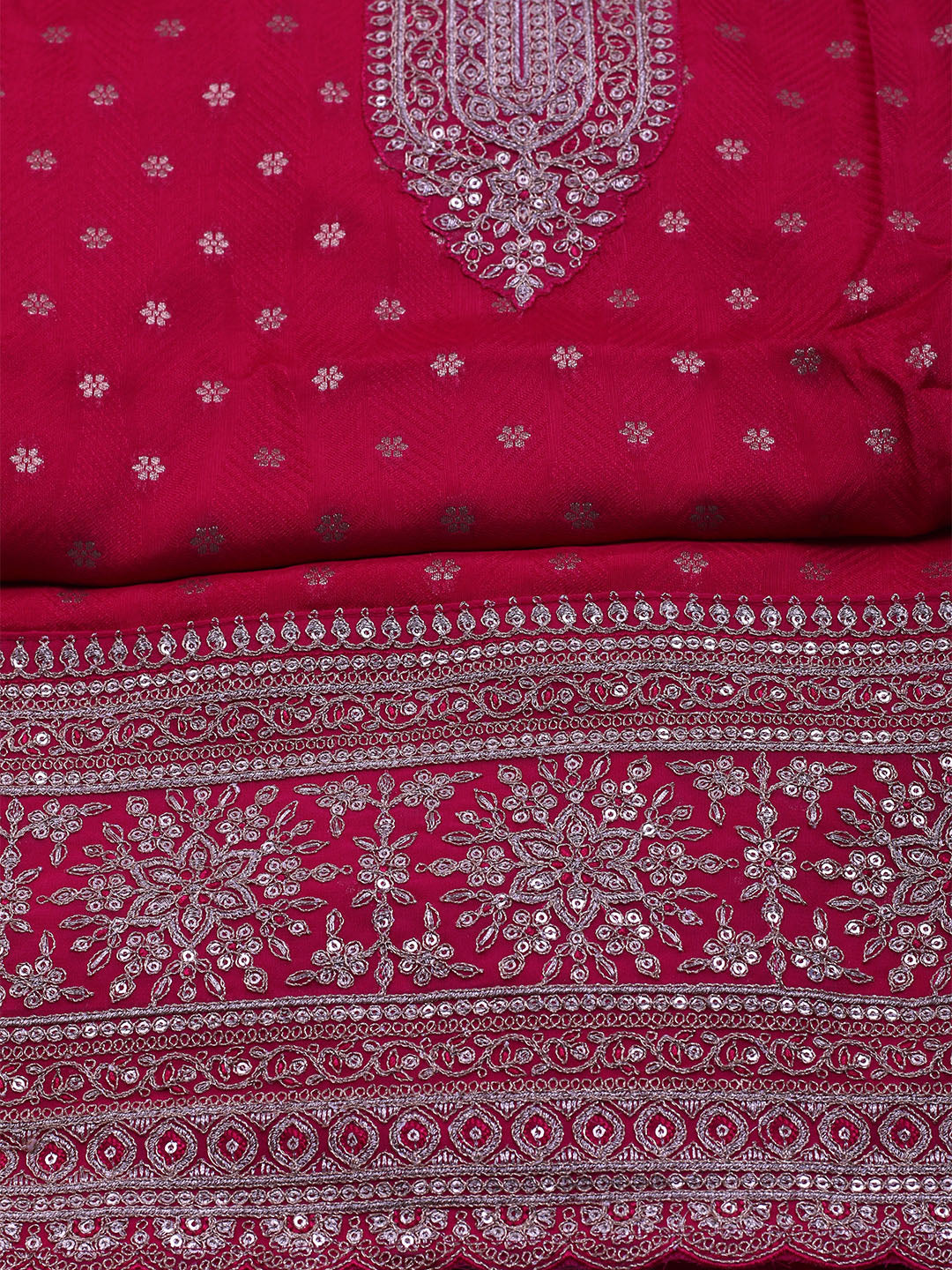 Neck Embroidered Chanderi Unstitched Suit With Dupatta