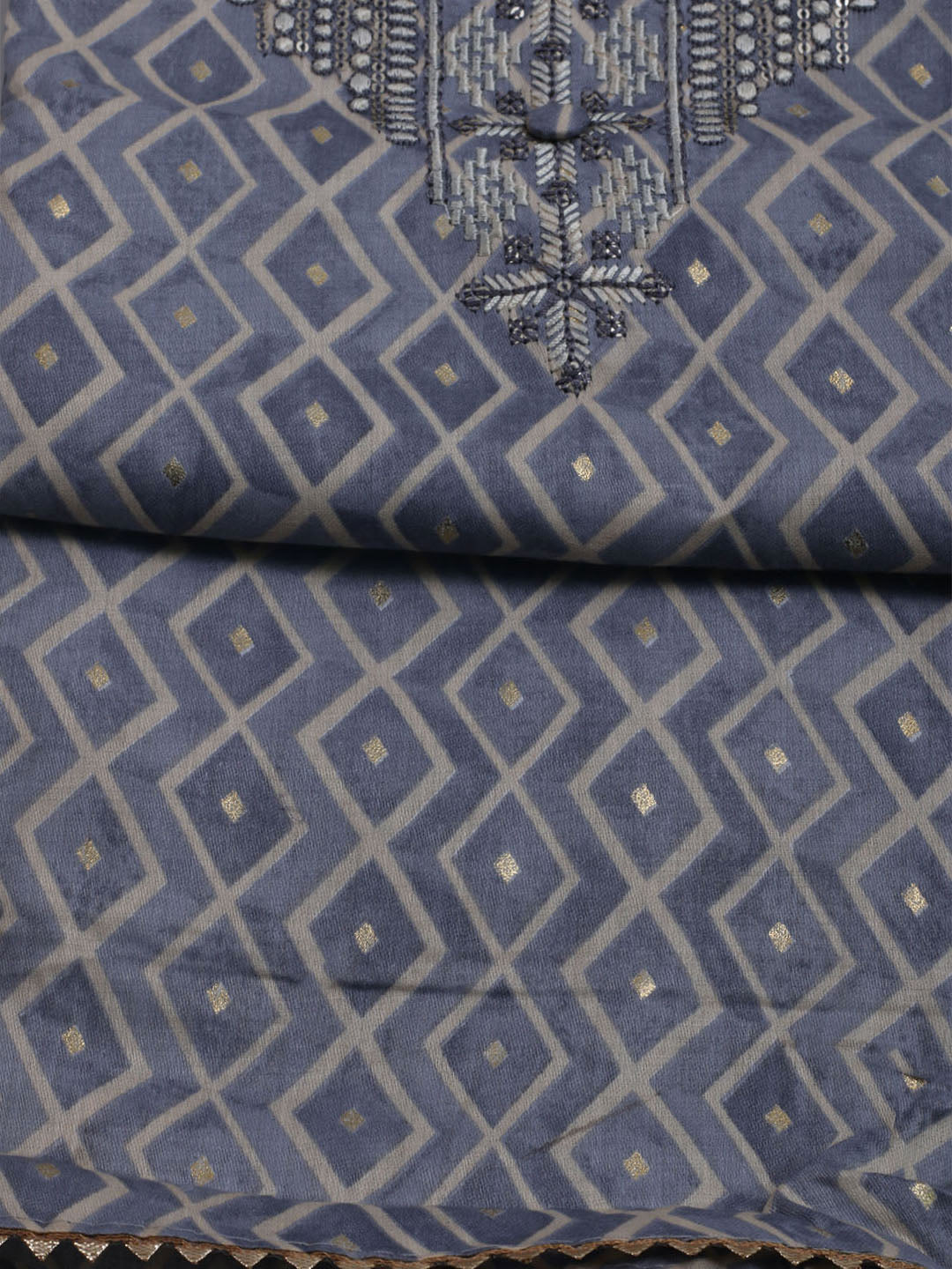 Printed Cotton Blend Unstitched Suit With Dupatta