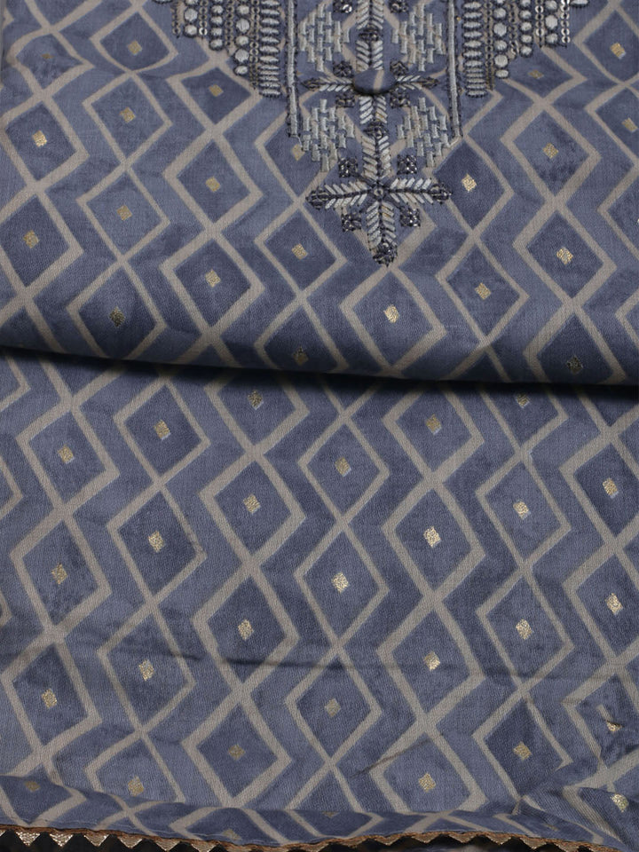 Printed Cotton Blend Unstitched Suit With Dupatta