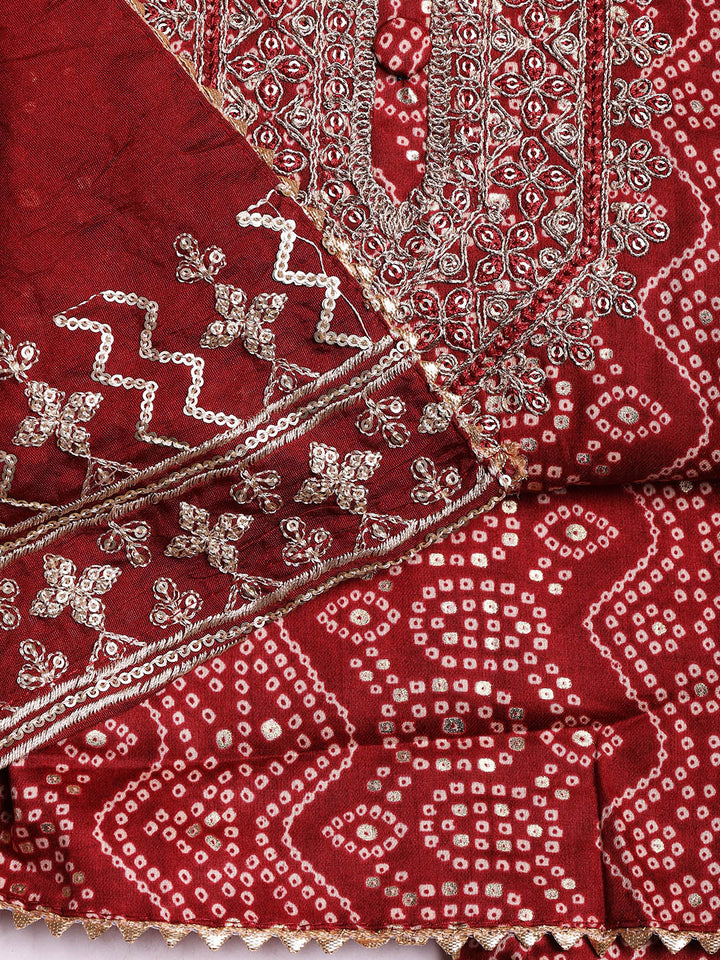 Neck Embroidered Cotton Blend Unstitched Suit With Dupatta