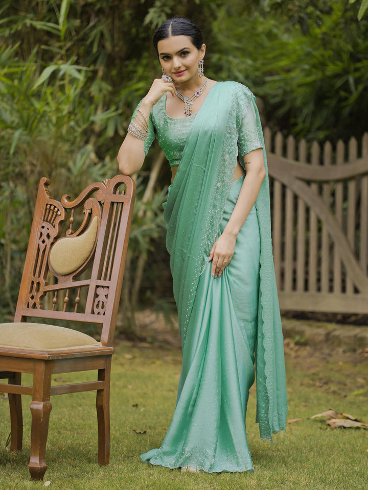 Cutdana Embroidered Chinon Saree