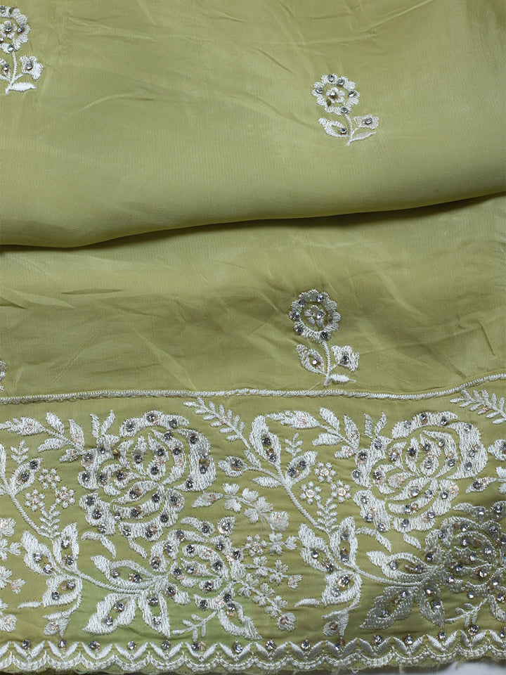 Embroidered Crepe Unstitched Suit With Dupatta