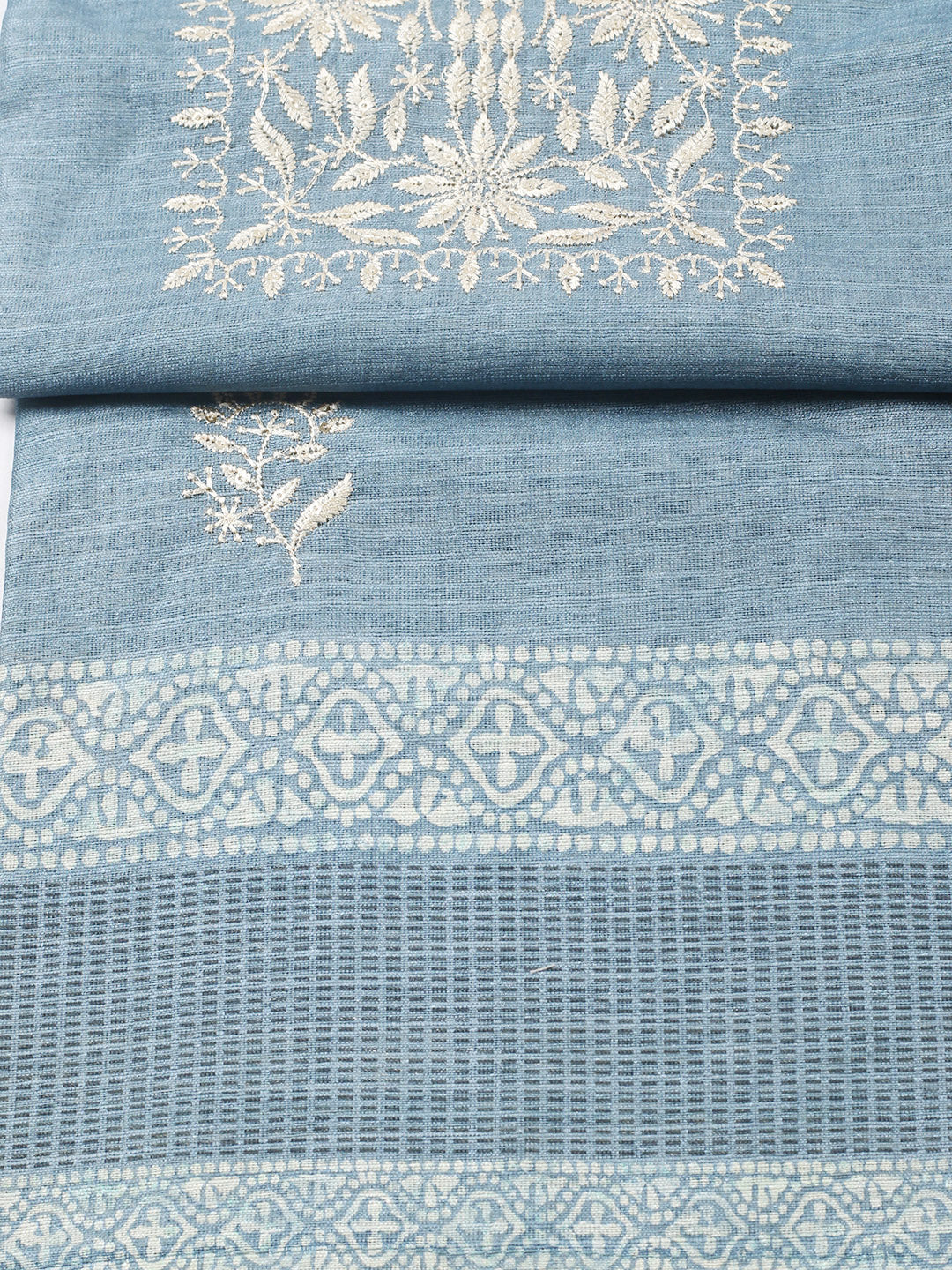 Embroidered Chanderi Unstitched Suit With Pant &amp; Dupatta