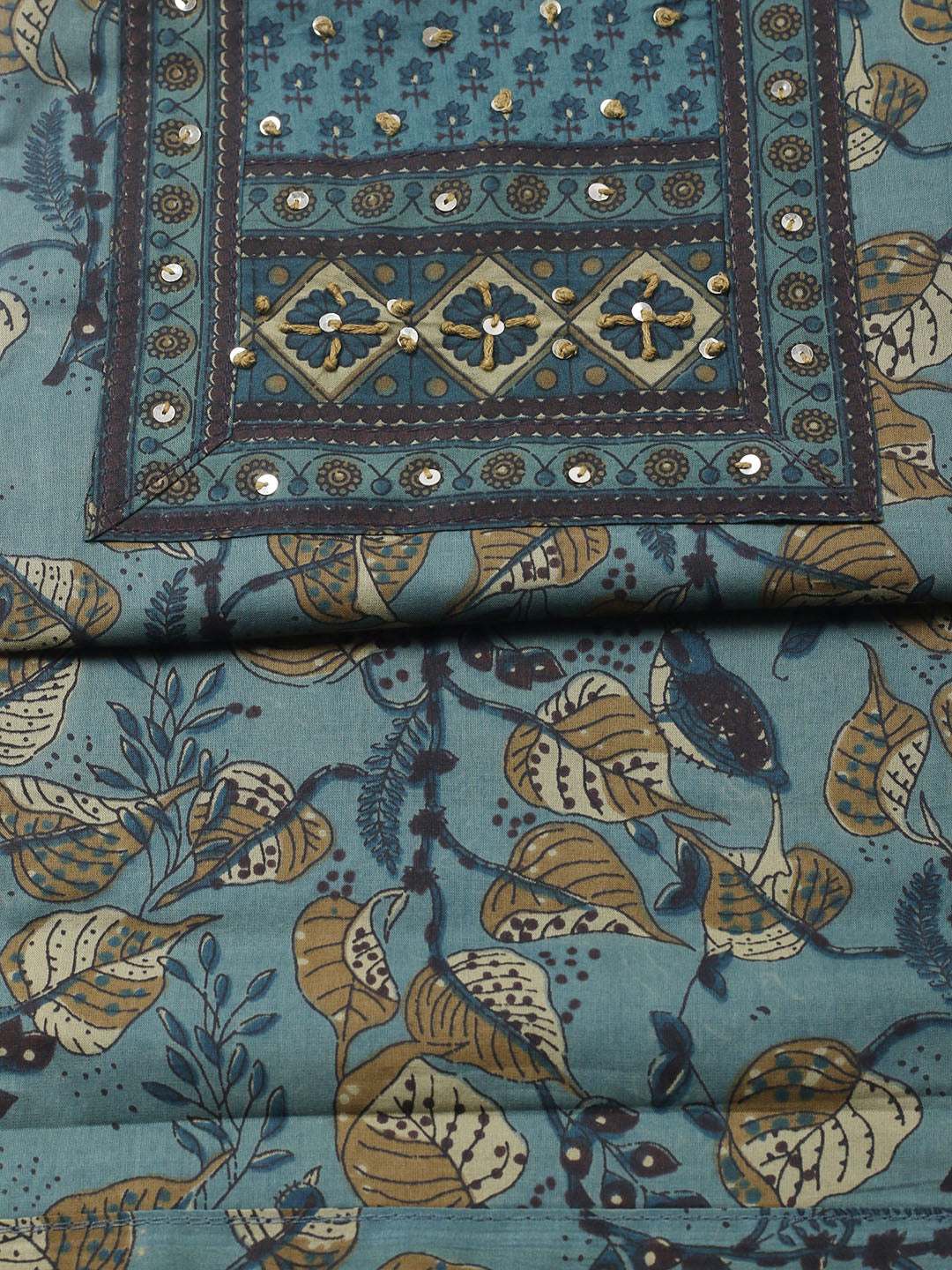 Printed Cotton Blend Unstitched Suit With Pant &amp; Dupatta