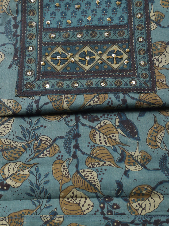 Printed Cotton Blend Unstitched Suit With Pant &amp; Dupatta