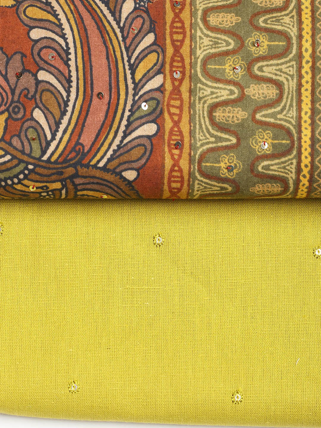 Printed Cotton Blend Unstitched Suit With Dupatta
