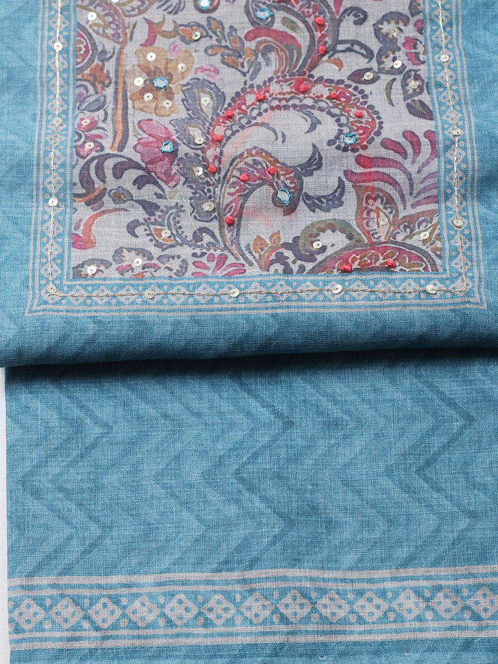 Embroidered Chanderi Unstitched Suit With Pant &amp; Dupatta