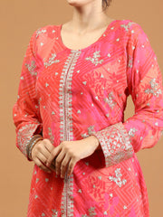 Embroidered Sequin Chinnon Silk Kurta With Palazzo And Dupatta