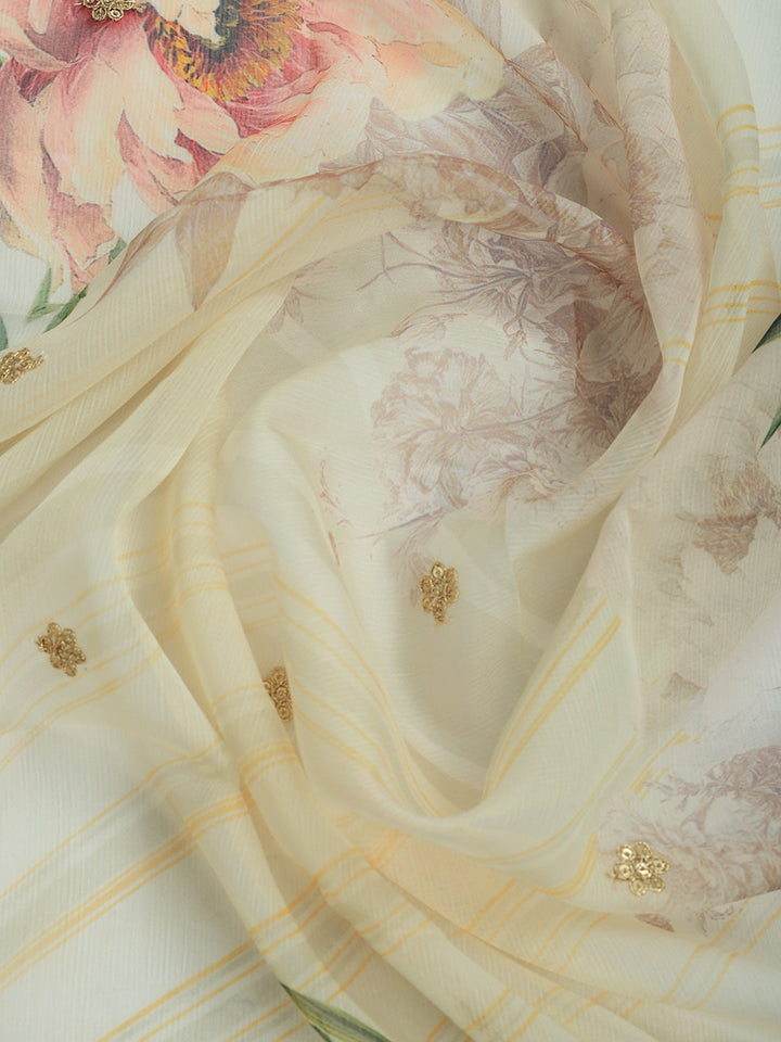 Embroidered Chinon Kurta With Pant &amp; Dupatta