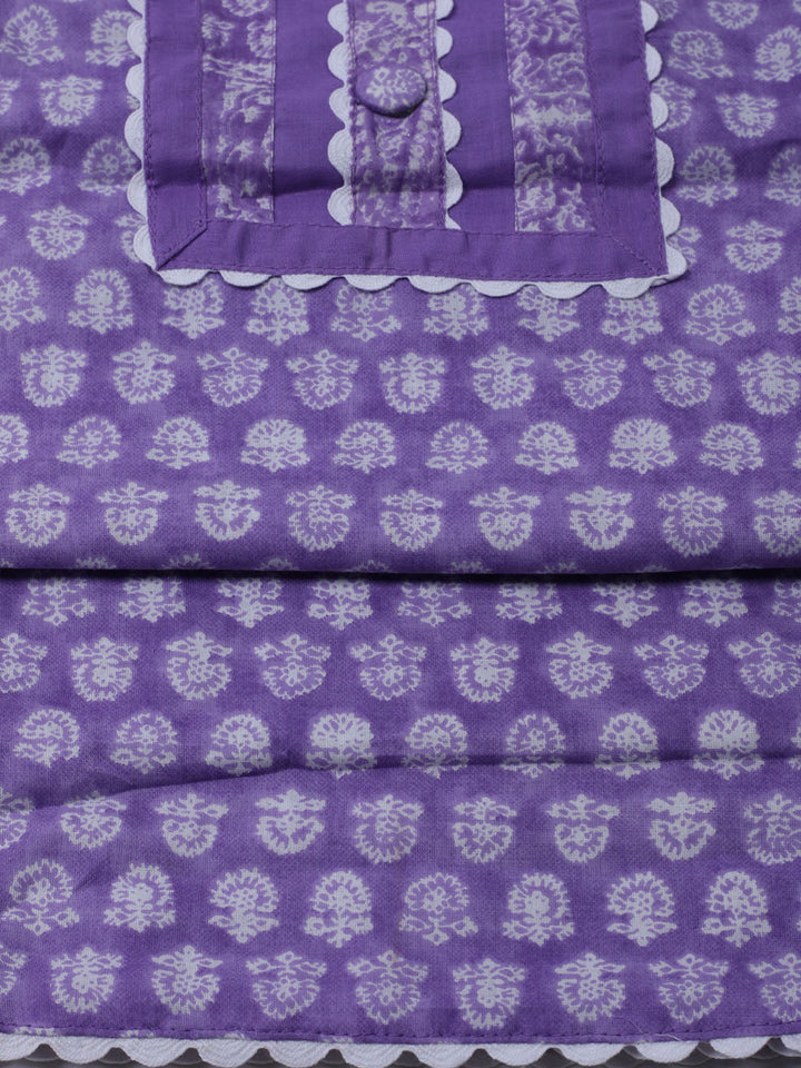 Printed Cotton Blend Unstitched Suit With Dupatta